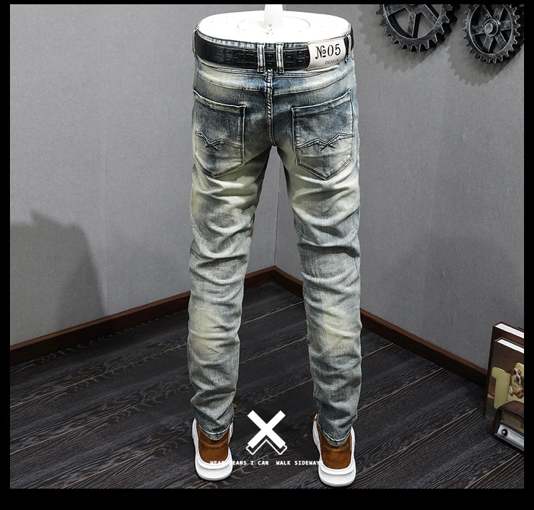 High End Jeans Men′s Stretch Slim Pants Teen Vintage Denim